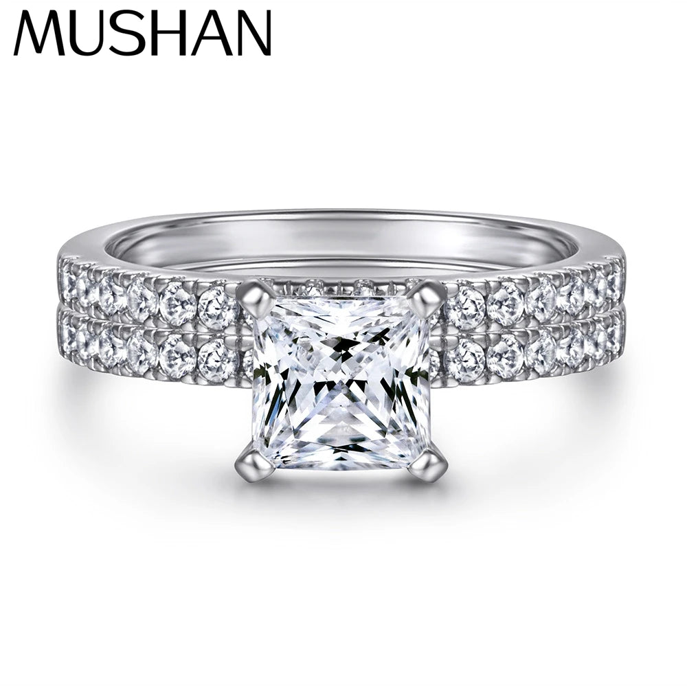 MuShan Brand Jewelry 925 Sterling Silver Ring Zircon 5A Grade Asscher Wedding for Her Real Gold Plated Fine Jewelry Rings