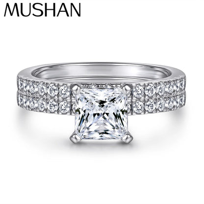MuShan Brand Jewelry 925 Sterling Silver Ring Zircon 5A Grade Asscher Wedding for Her Real Gold Plated Fine Jewelry Rings