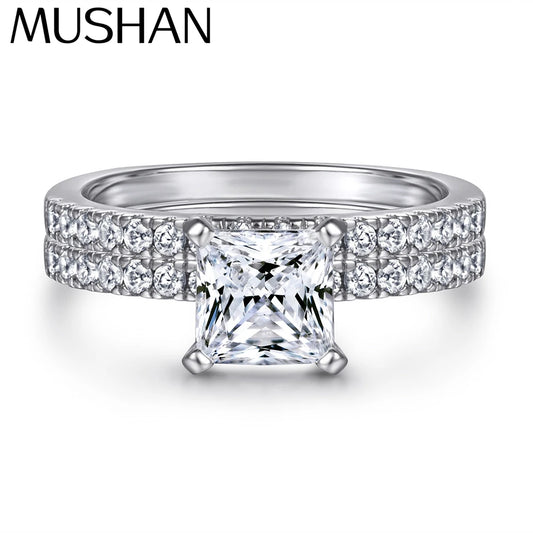 MuShan Brand Jewelry 925 Sterling Silver Ring Zircon 5A Grade Asscher Wedding for Her Real Gold Plated Fine Jewelry Rings