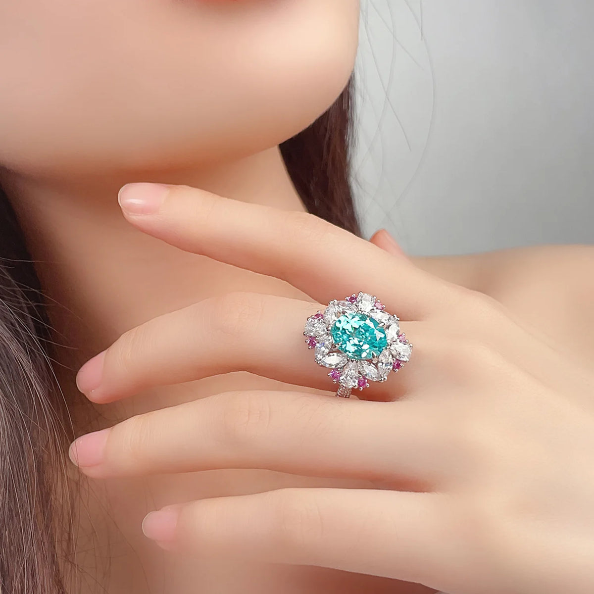MUSHAN Custom Jewelry 925 Sterling Silver Ring Lab Red Emerald Heart Engagement Ring for Women 18K Gold Plated GRC Estate Ring