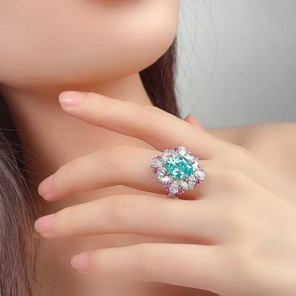 MUSHAN Custom Jewelry 925 Sterling Silver Ring Lab Red Emerald Heart Engagement Ring for Women 18K Gold Plated GRC Estate Ring