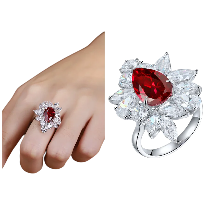 Bague de fiançailles MUSHAN en argent sterling 925 avec émeraude rouge de laboratoire ronde pour femme, plaqué or 18 carats, cadeau d'anniversaire