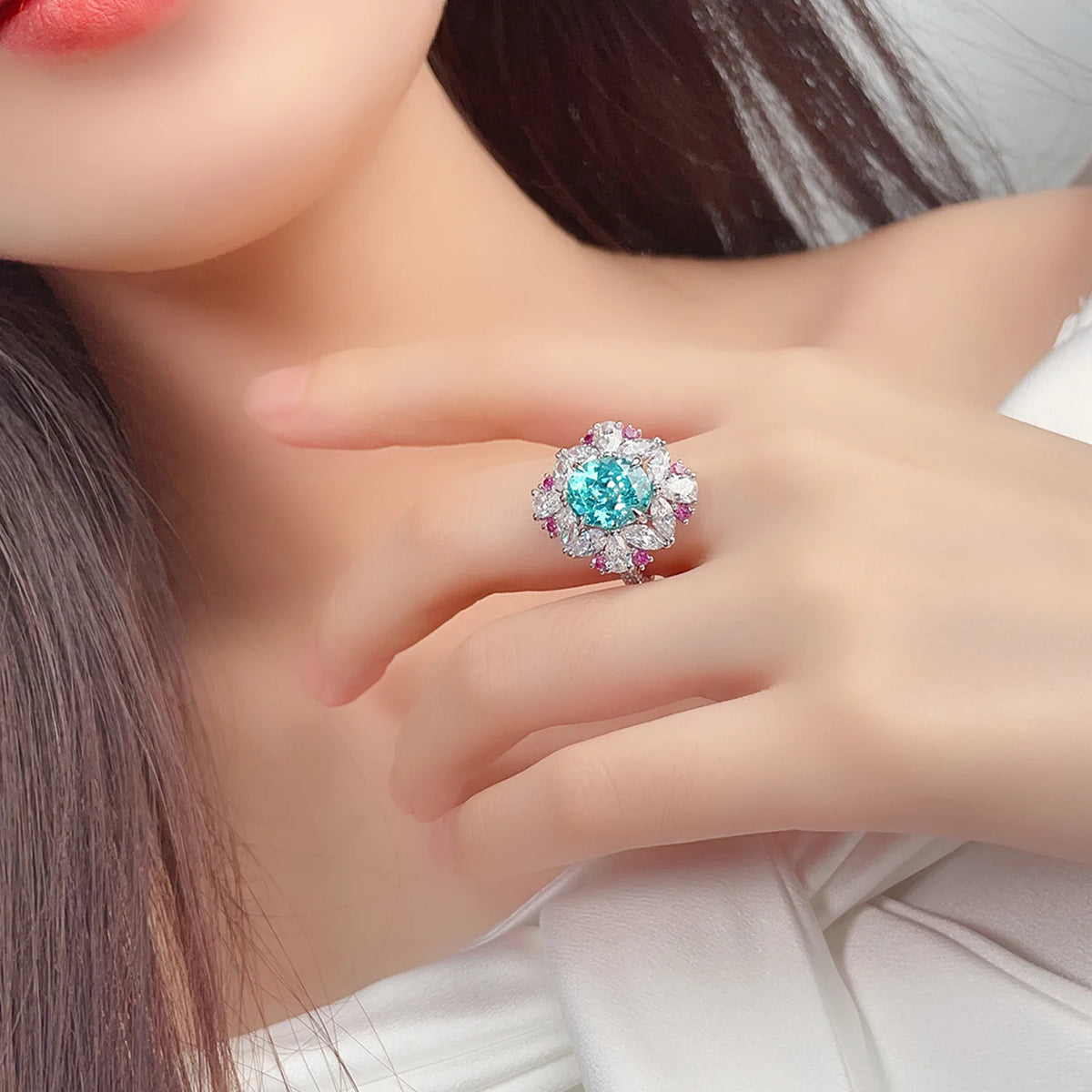 MUSHAN Custom Jewelry 925 Sterling Silver Ring Lab Red Emerald Heart Engagement Ring for Women 18K Gold Plated GRC Estate Ring