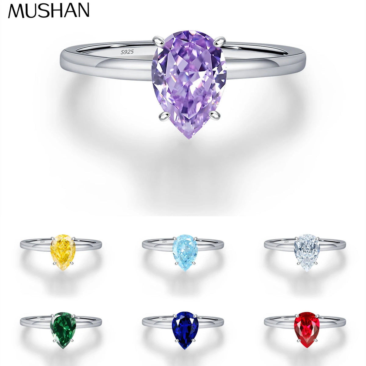 Anillo de plata de ley 925 marca MuShan para mujer, joyería fina con piedras preciosas en forma de gota de agua, ideal para fiestas, bodas y aniversarios.