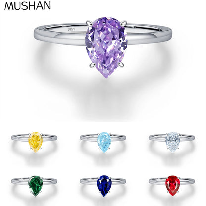 Anillo de plata de ley 925 marca MuShan para mujer, joyería fina con piedras preciosas en forma de gota de agua, ideal para fiestas, bodas y aniversarios.