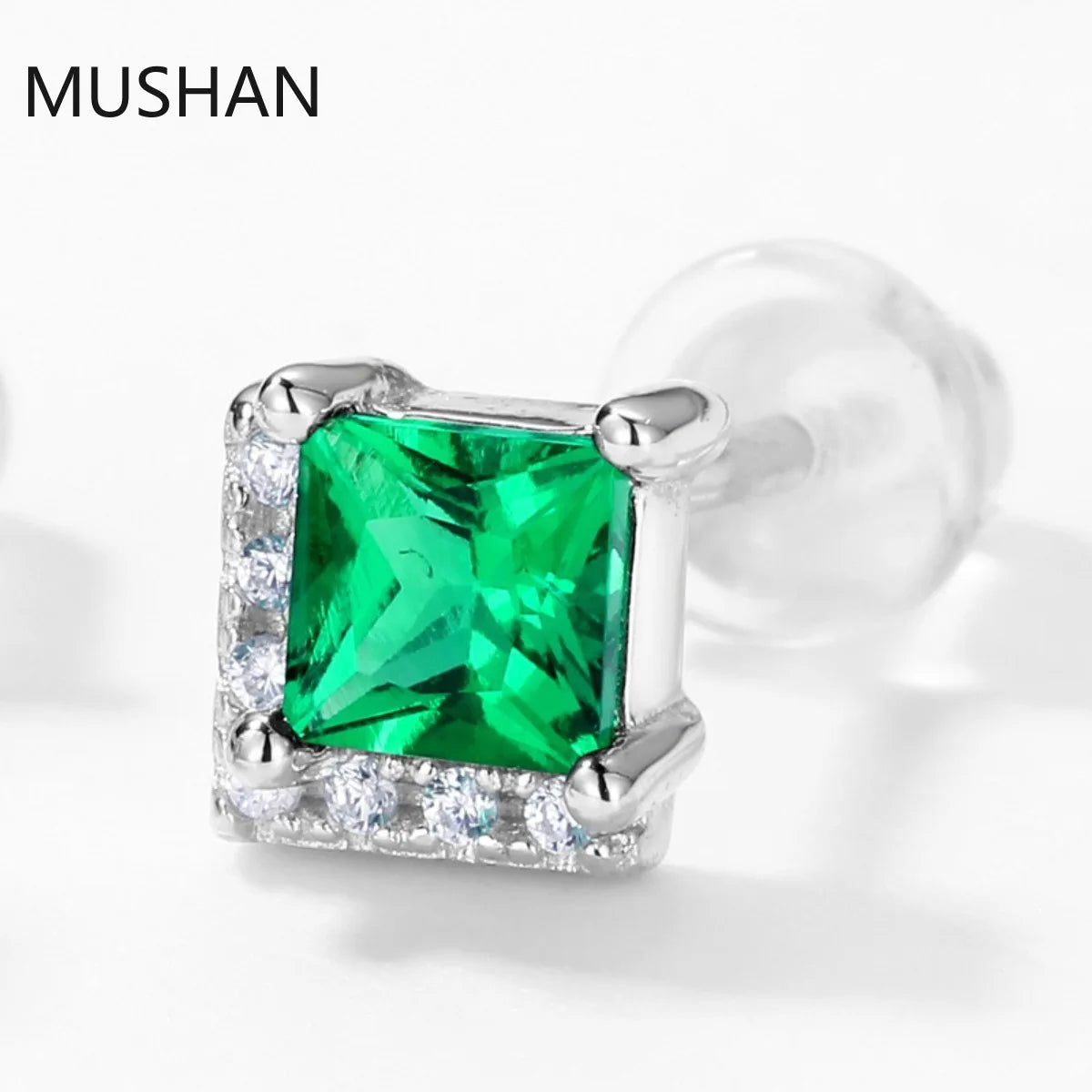 MUSHAN Luxury Jewelry S 925 Sterling Silver Stud Earrings Women GRC Certificated Lab Grown Emerald Earrings Stud Ear Pin Jewelry