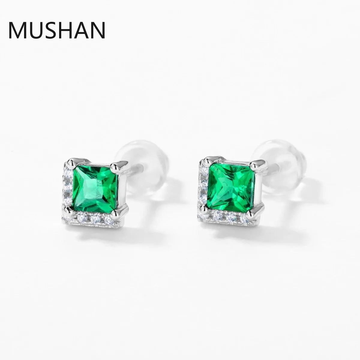 MUSHAN Luxury Jewelry S 925 Sterling Silver Stud Earrings Women GRC Certificated Lab Grown Emerald Earrings Stud Ear Pin Jewelry