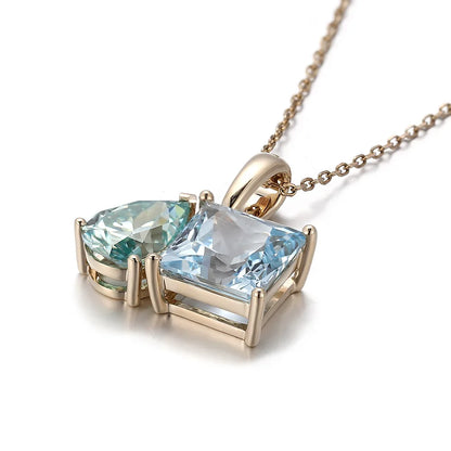 MUSHAN Joyería a medida Collar con colgante de oro de 10k, 14k, 18k para mujer Colgante con aguamarina de laboratorio y diamante de moissanita Collar de joyería