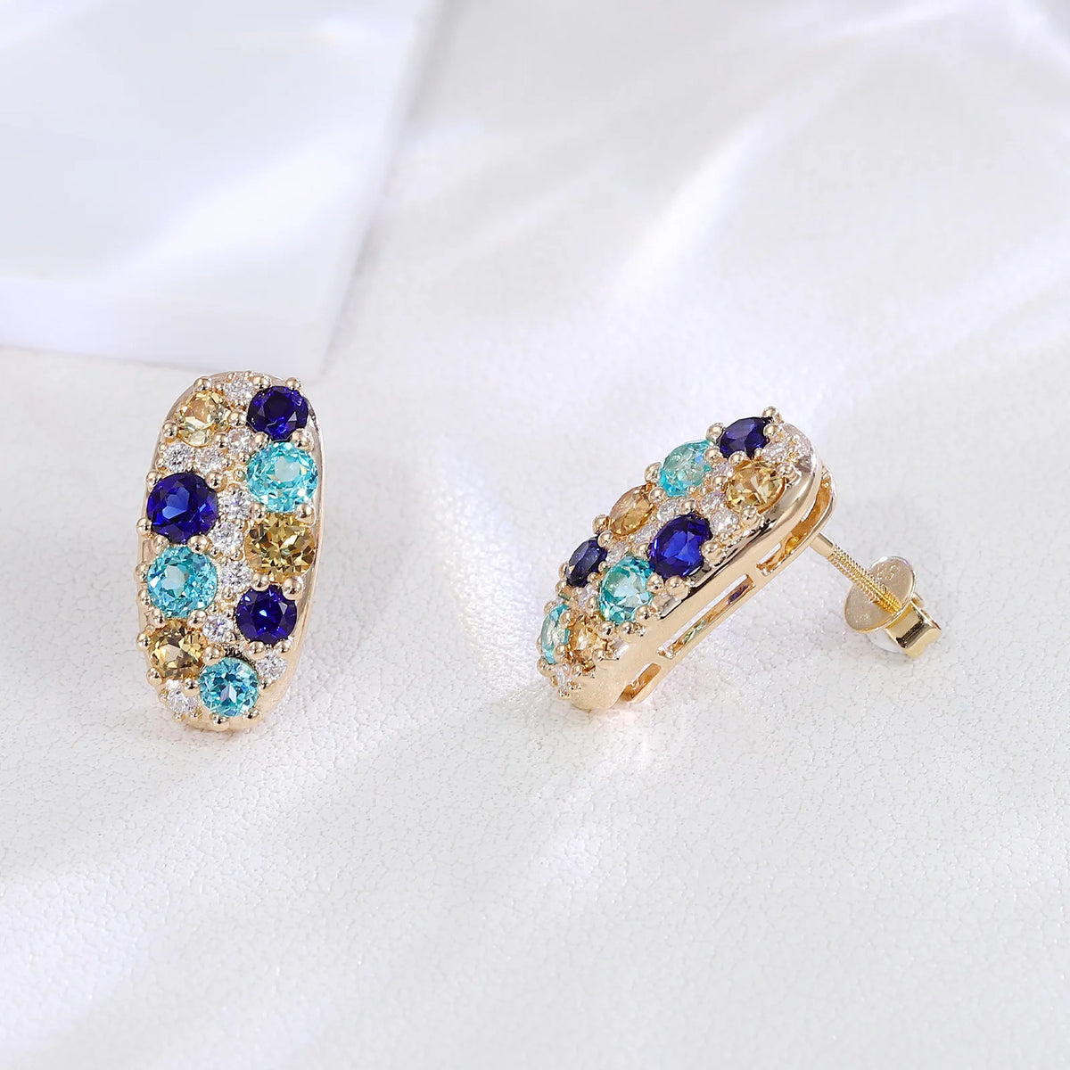 MUSHAN Custom Jewelry 10k 14k 18k Gold 925 Silver Stud Earrings Women Lab Grown Gemstones Sapphire Earrings Ear Pin Jewelry