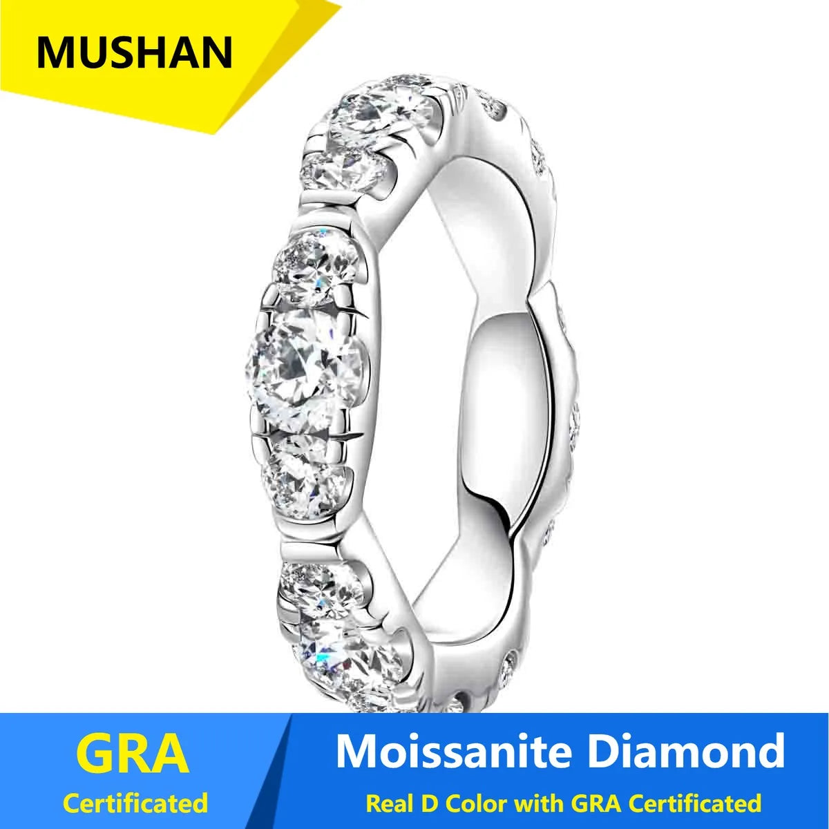 MUSHAN Luxury Jewelry 925 Sterling Silver Ring Band Women GRA Certificated Moissanite Diamond Emerald D Color Rings Fine Jewelry