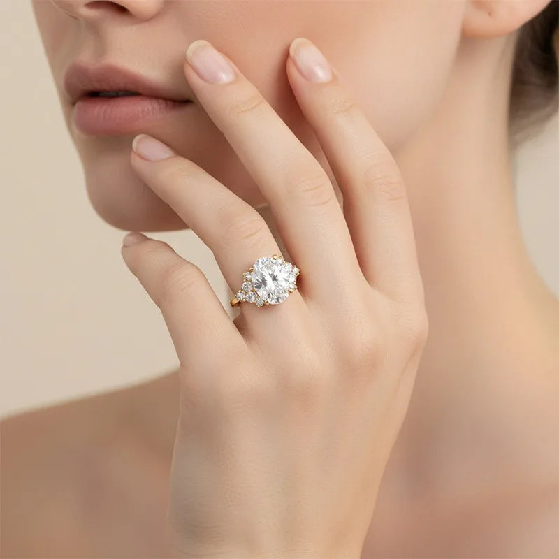 Anillo de banda de plata de ley 925 de lujo MUSHAN para mujer, sortija con diamante de moissanita, esmeralda y certificado GRA, color D, joyería fina