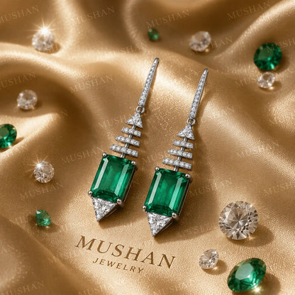 ShanBaoBao Jewelry 925 Sterling Silver Stud Drop Earrings Women Luxury CZ Gemstones Emerald s925 Silver Pendant Earrings Jewelry