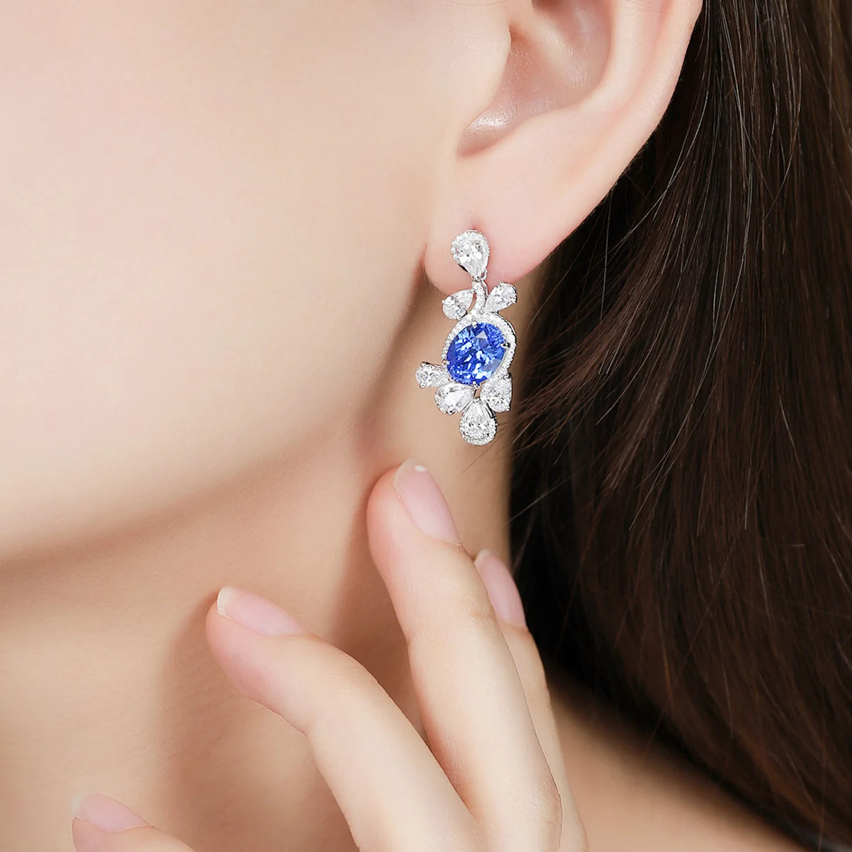 MUSHAN Custom Jewelry 925 Sterling Silver Earrings Lab Blue Sapphire Oval Party Wear for Women 18K Gold Plated Anniversary