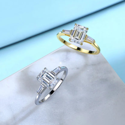 MUSHAN Luxury Jewelry 925 Sterling Silver Ring Band Women GRA Certificated Moissanite Diamond Emerald D Color Rings Fine Jewelry
