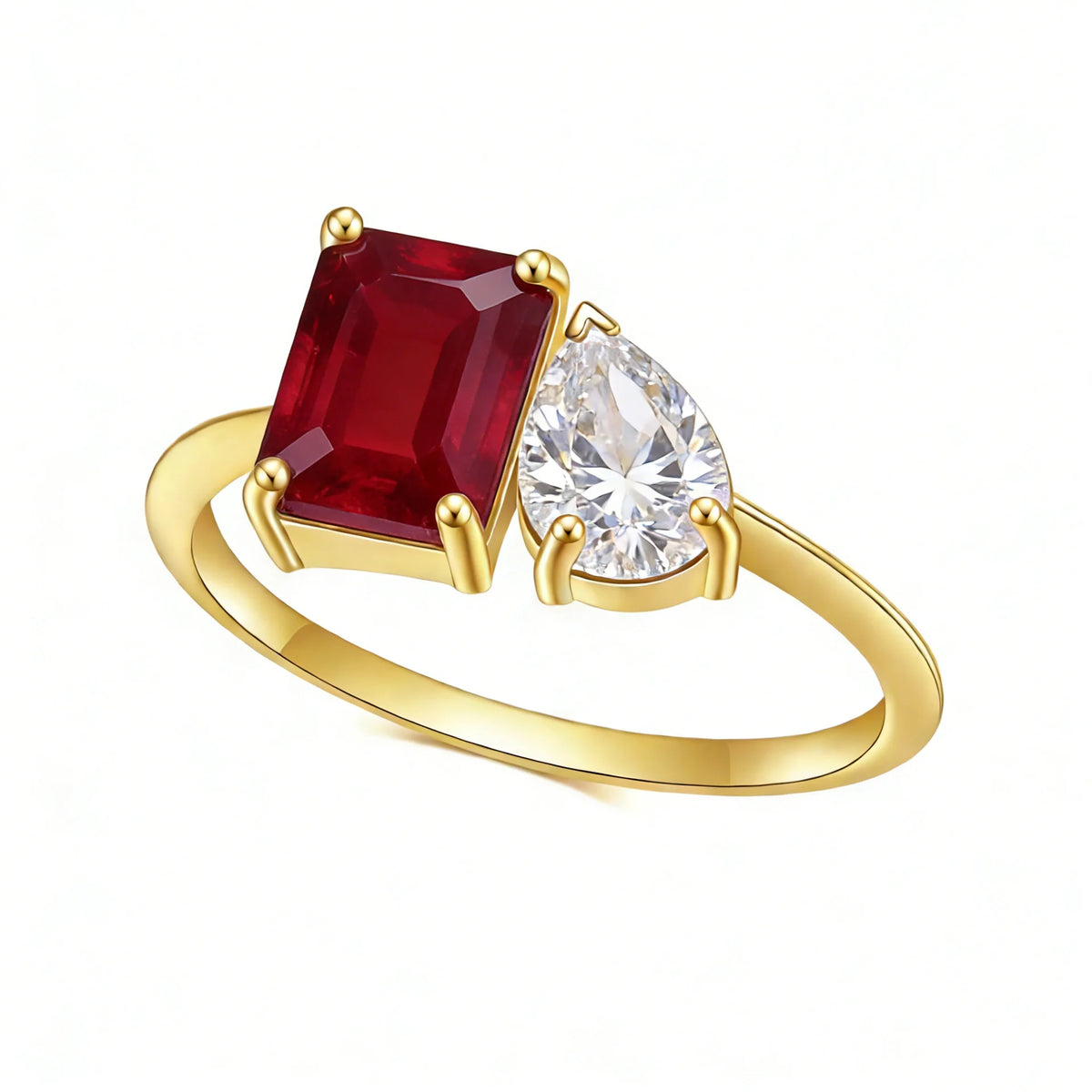 MUSHAN Custom Jewelry 925 Sterling Silver Ring Lab Red Sapphire Heart Bridal Ring for Women 18K Gold Plated GRC Bridal Rings