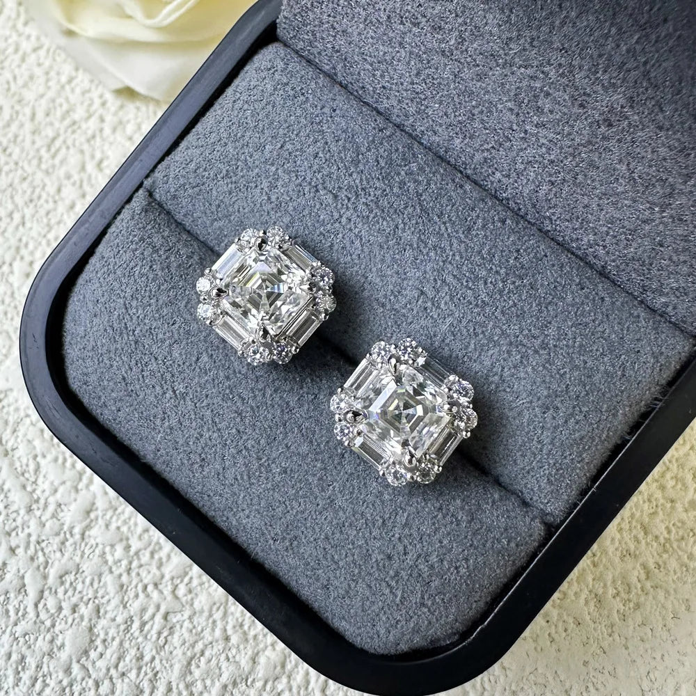 MUSHAN Brand Jewelry 1 Carat 6*6mm Square Aschemosam Diamond Stud Earrings For Women S925 Pure Silver Jewelry