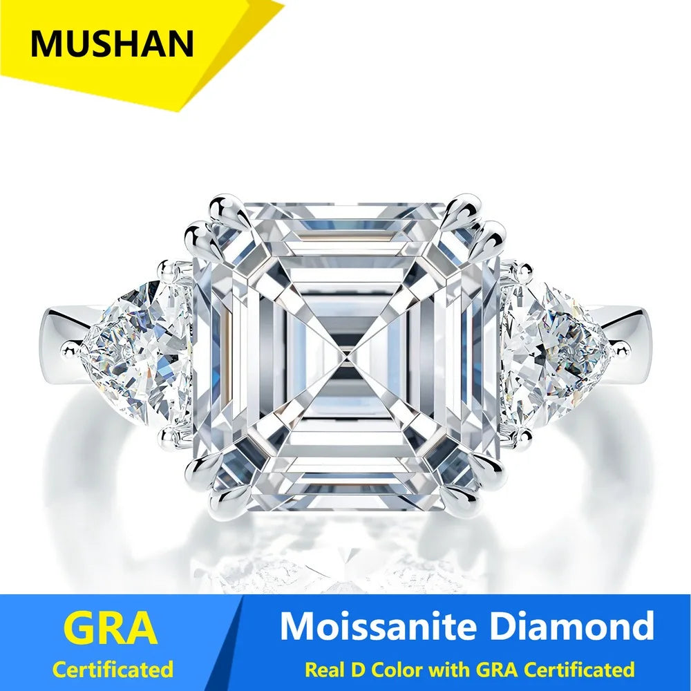 Bague MUSHAN Luxury Jewelry en argent sterling 925 pour femme, diamant moissanite taille émeraude certifié GRA, couleur D, bijou de luxe