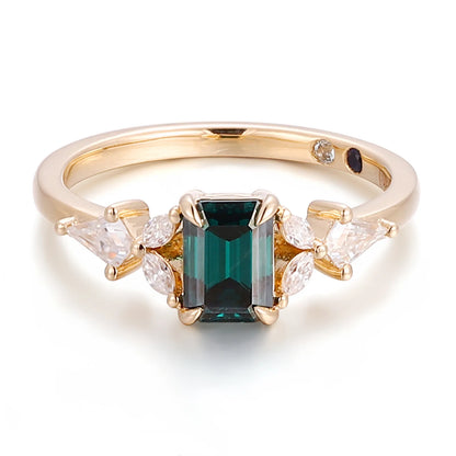 MUSHAN Custom Jewelry 10k 14k 18k Gold 925 Silver Ring 5*7mm Rare Green Moissanite Diamond Wedding Rings Women Platinum Jewelry