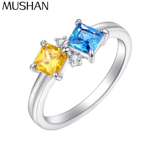 MuShan Brand Jewelry 925 Sterling Silver Ring Zircon 5A Grade Triangle Bridal for Wife 18K Real Gold Plated Fine Jewelry Rings
