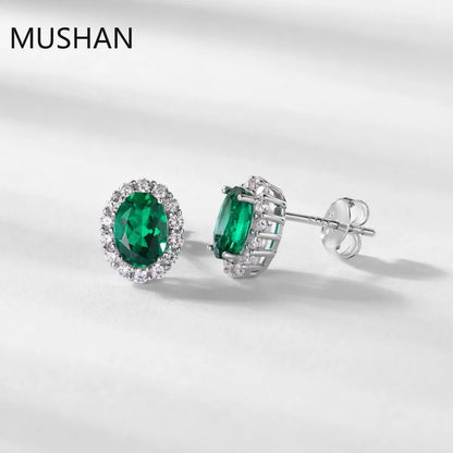 MUSHAN Luxury Jewelry S 925 Sterling Silver Stud Earrings Women GRC Certificated Lab Grown Emerald Earrings Stud Ear Pin Jewelry