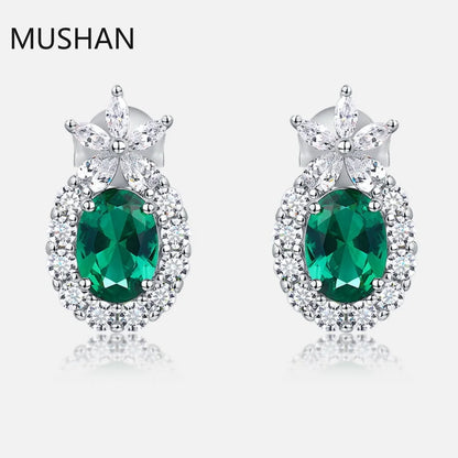 MUSHAN Luxury Jewelry S 925 Sterling Silver Stud Earrings Women GRC Certificated Lab Grown Emerald Earrings Stud Ear Pin Jewelry