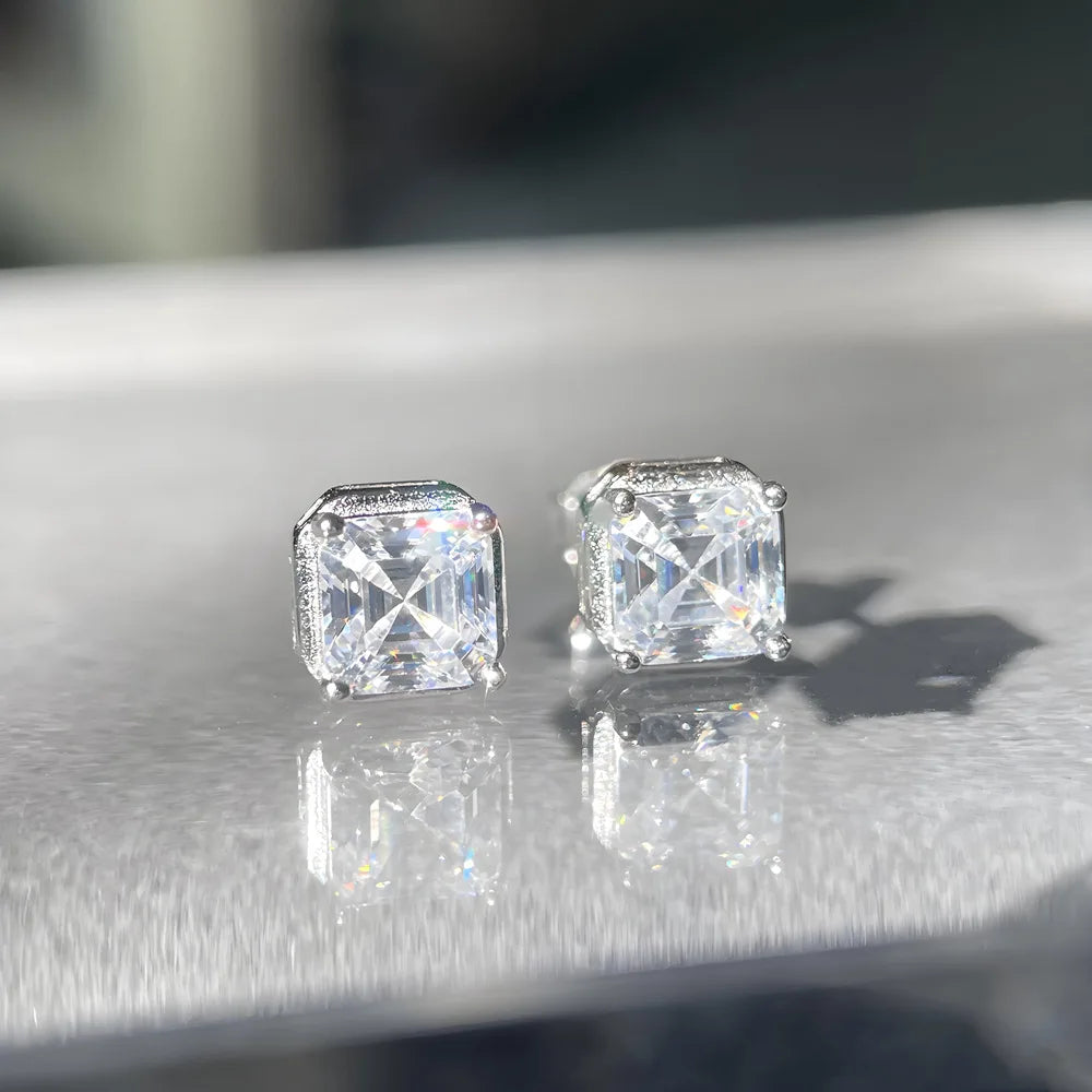 MuShan Brand Jewelry 925 Sterling Silver Ear Hoops 1CT Moissanite Geometric for Her Platinum Plated MST Patent Hypoallergenic