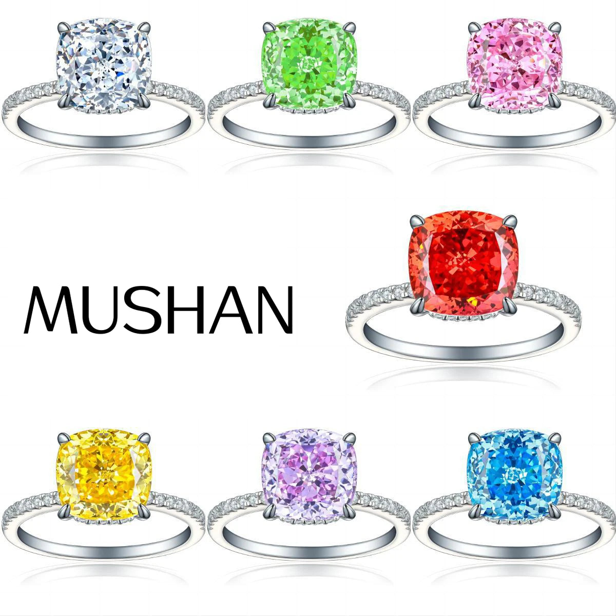 MuShan Jewelry 925 Sterling Silver Ring Wedding Band High Carbon Diamond Engagement Party  Her Gift Women Rings Fine Jewelry