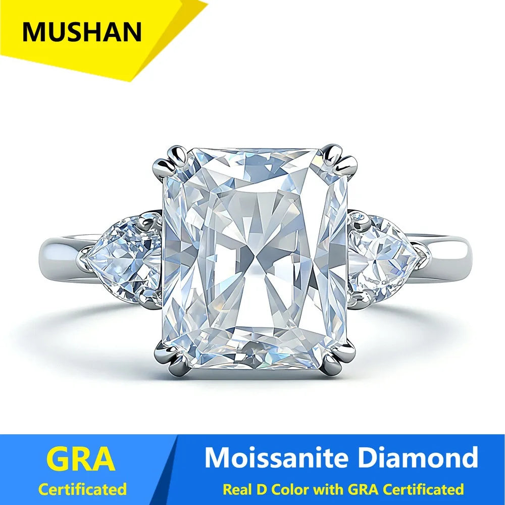 MUSHAN Luxury Jewelry 925 Sterling Silver Ring Band Women GRA Certificated Moissanite Diamond Emerald D Color Rings Fine Jewelry