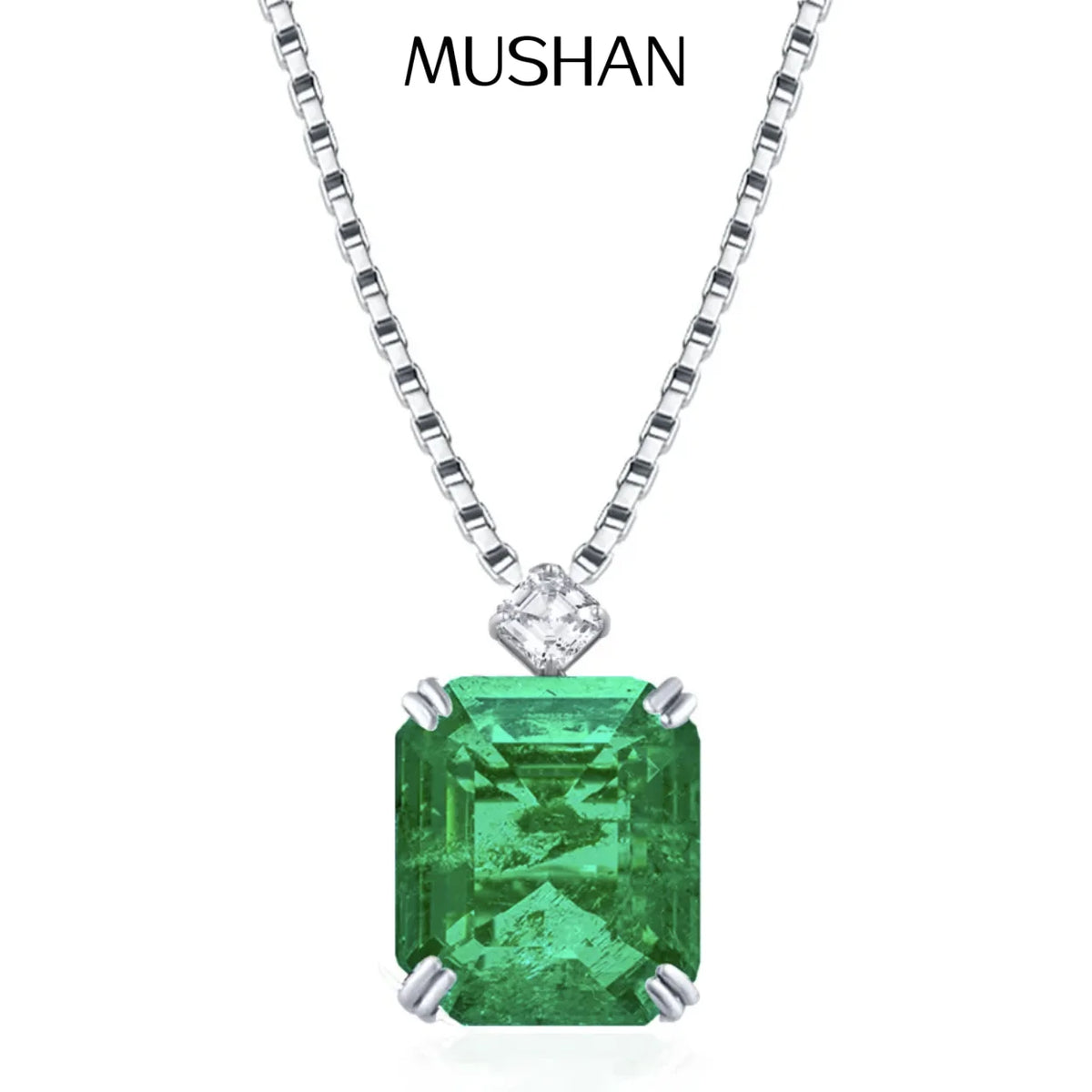MUSHAN Luxury Jewelry 925 Sterling Silver Necklace For Women 22 Carat HCD Green Gemstones Dangle Pendant Necklace Fine Jewelry