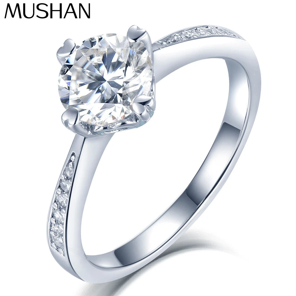 Anillo de joyería de lujo MuShan de plata de ley 925, anillo de regalo con diamante de moissanita, chapado en oro auténtico de 18 quilates para mujer, joyería con patente GRA MST