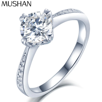 Anillo de joyería de lujo MuShan de plata de ley 925, anillo de regalo con diamante de moissanita, chapado en oro auténtico de 18 quilates para mujer, joyería con patente GRA MST