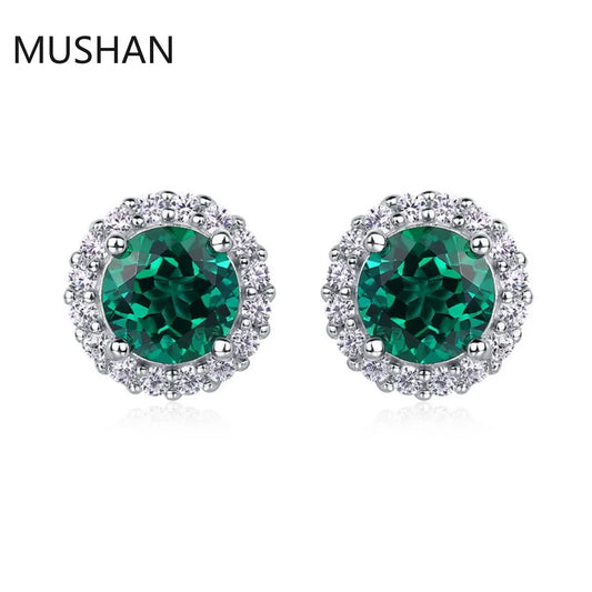 MUSHAN Luxury Jewelry S 925 Sterling Silver Stud Earrings Women GRC Certificated Lab Grown Emerald Earrings Stud Ear Pin Jewelry