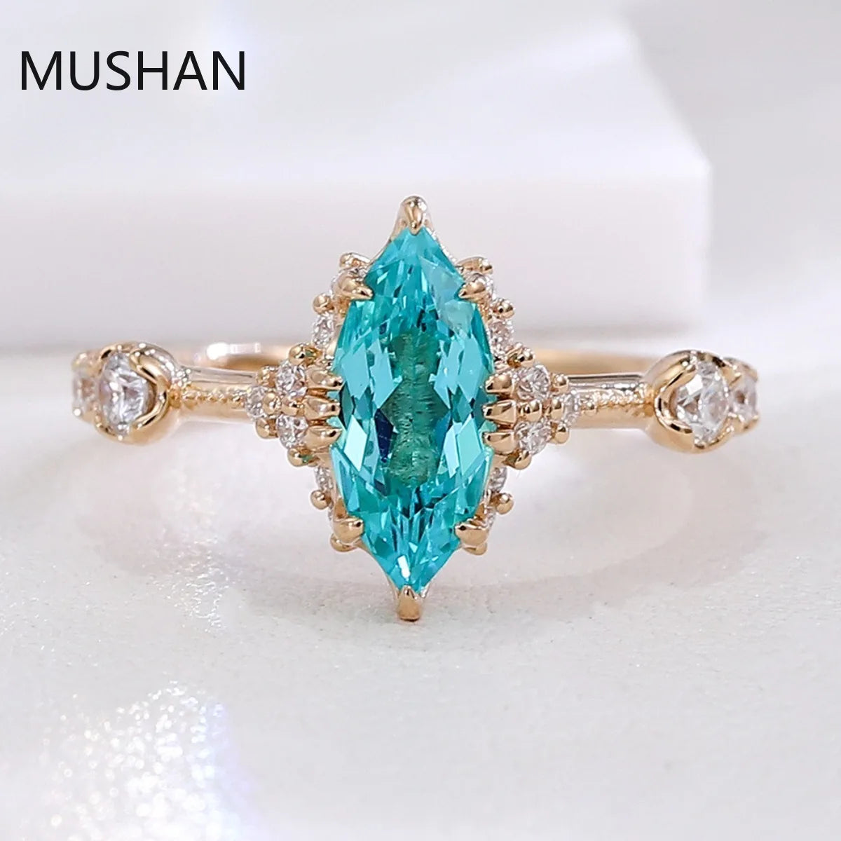Anillo de compromiso MUSHAN de lujo personalizado en oro de 14K o 18K con moissanita, diamantes de laboratorio y gemas para mujer