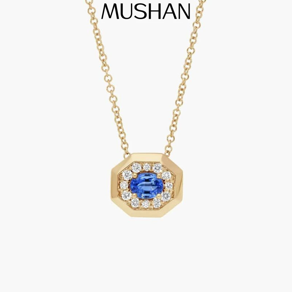 Collar MUSHAN Bespoke Jewelry de plata de ley 925 con corazón de rubí azul de laboratorio para mujer, ideal para fiestas, chapado en oro de 18 quilates, aniversario