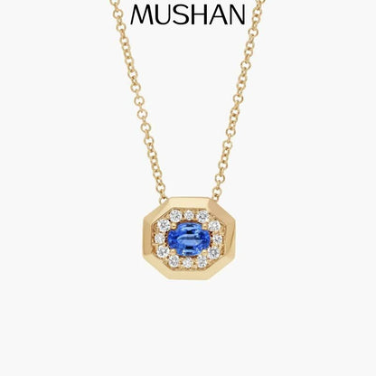 Collar MUSHAN Bespoke Jewelry de plata de ley 925 con corazón de rubí azul de laboratorio para mujer, ideal para fiestas, chapado en oro de 18 quilates, aniversario