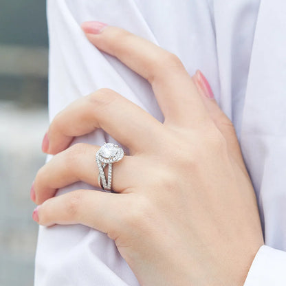 Anillo de boda de plata de ley 925 de MuShan Jewelry, anillo con diamante de alto carbono, regalo de Navidad, anillos chapados en oro para mujer, joyería fina