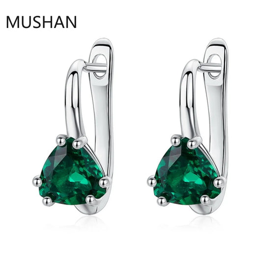 MUSHAN Luxury Jewelry S 925 Sterling Silver Stud Earrings Women GRC Certificated Lab Grown Emerald Earrings Stud Ear Pin Jewelry