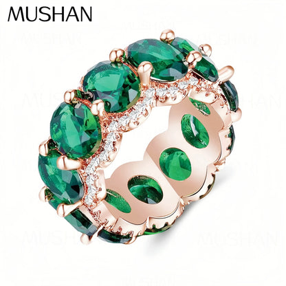 MUSHAN Custom Jewelry 24ct Lab Grown Emerald Ring Band For Women 925 Sterling Silver Rings s925 Wedding Gemstones Fine Jewelry