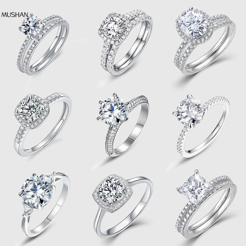 MuShan Brand Jewelry 925 Sterling Silver Rings Band Moissanite Diamond Rings Wedding D Color VVS1 Women MST Patent Fine Jewelry