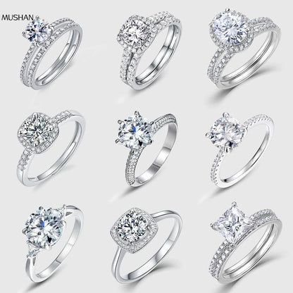 MuShan Brand Jewelry 925 Sterling Silver Rings Band Moissanite Diamond Rings Wedding D Color VVS1 Women MST Patent Fine Jewelry