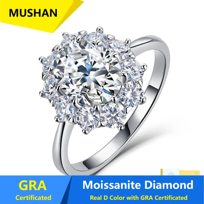 Bague MUSHAN Luxury Jewelry en argent sterling 925 pour femme, diamant moissanite émeraude GRA de 3 carats, couleur D, joaillerie fine