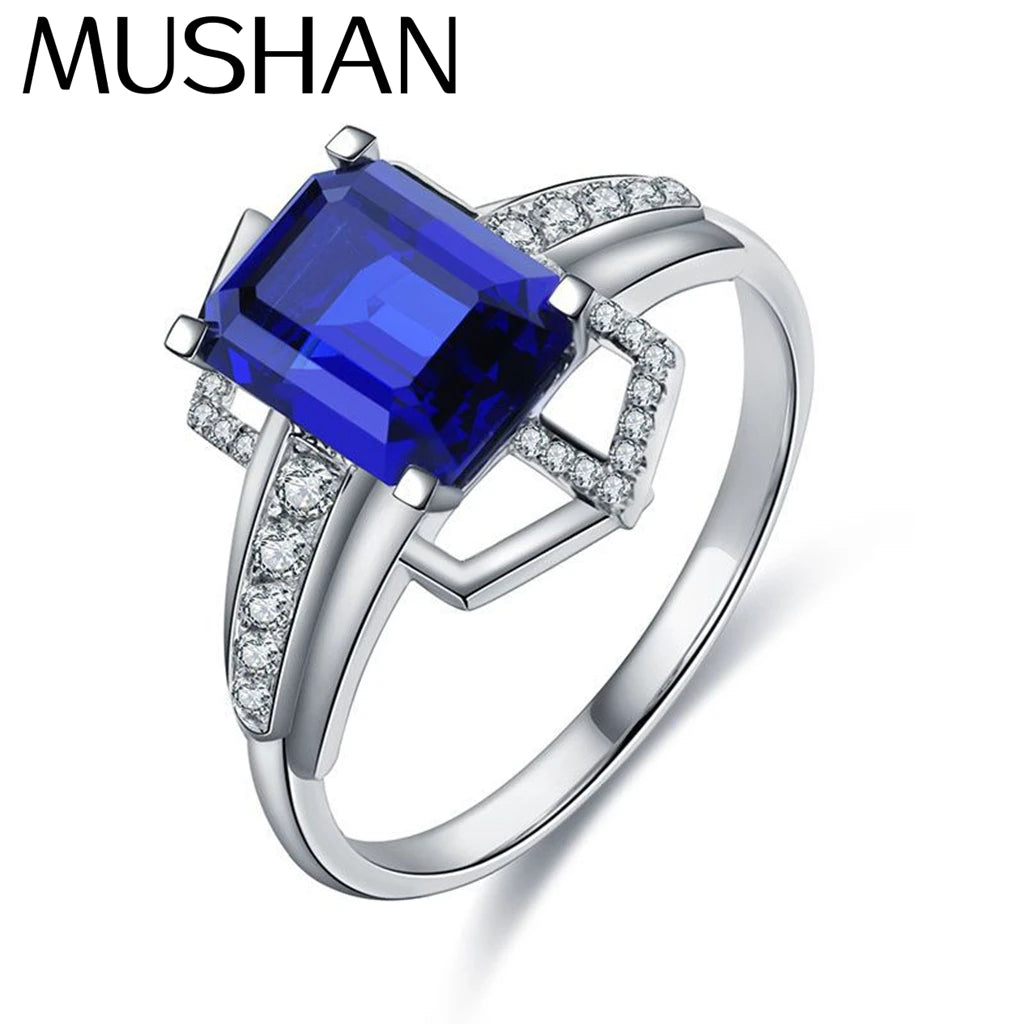 Bague MUSHAN personnalisée en argent sterling 925, bague de promesse pour femme avec saphir bleu ovale créé en laboratoire, bague anniversaire plaquée or 18K