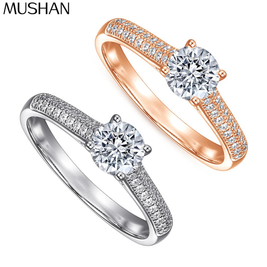 MuShan Brand Jewelry 925 Sterling Silver Ring Cubic Zirconia 5A Pear Party for Fiancee 18K Gold Plated Fine Jewelry Rings