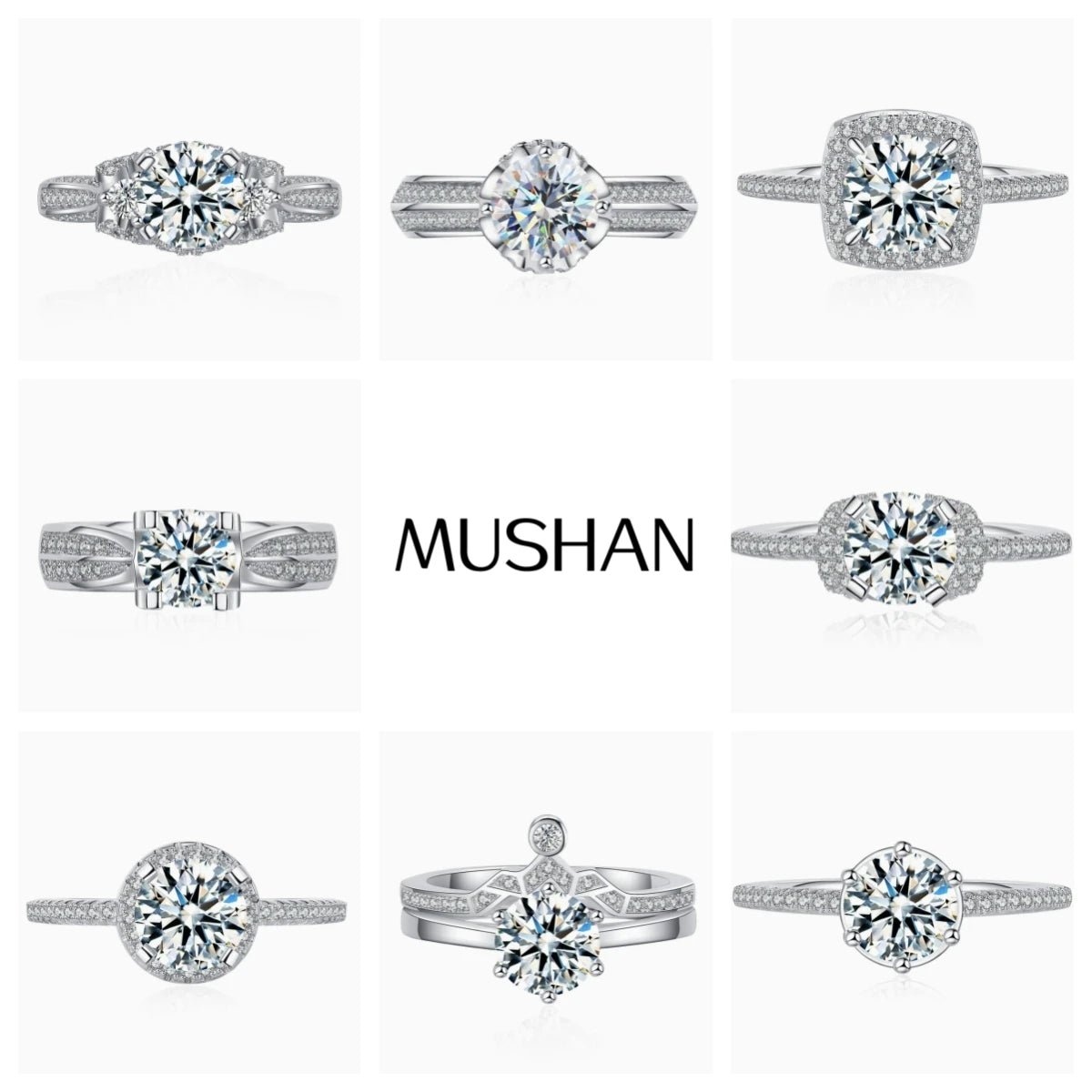 Anillos de plata de ley 925 MUSHAN Jewelry para mujer, alianzas de boda con diamante de moissanita, con certificado GRA, joyería fina