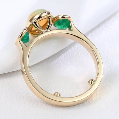 MUSHAN Luxury Custom Real 10K 14K 18K Gold Rings Band Jewelry Designer Opal Gemstones Wedding Bridal Party Ring For Women