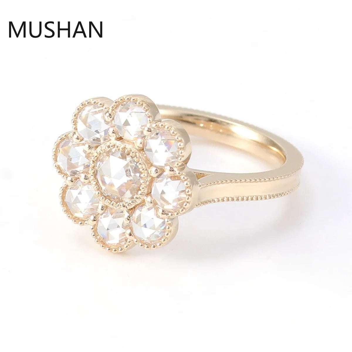 MUSHAN Luxury Custom 925 Sterling Silver 14K 18K Gold Rings Band Jewelry Rose Cut Moissanite Diamond Wedding Ring For Women