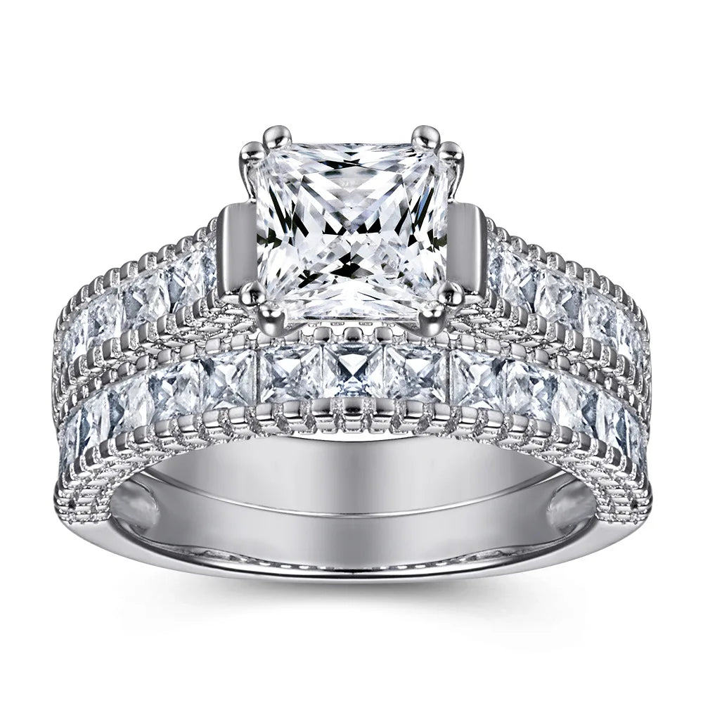 MuShan Jewelry 925 Sterling Silver Rings Bands Rings Bands Ring 7A Cubic Zirconia Rings Bands Timeless Anniversary  Women Gift