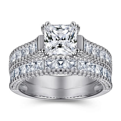 MuShan Jewelry 925 Sterling Silver Rings Bands Rings Bands Ring 7A Cubic Zirconia Rings Bands Timeless Anniversary  Women Gift