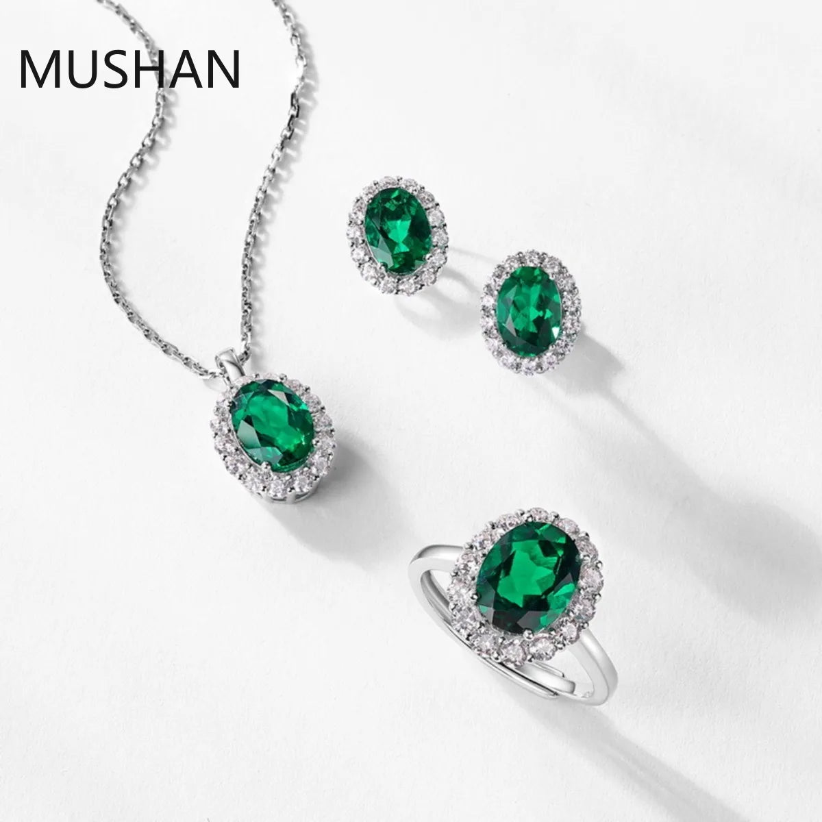 MUSHAN Luxury Jewelry S 925 Sterling Silver Stud Earrings Women GRC Certificated Lab Grown Emerald Earrings Stud Ear Pin Jewelry