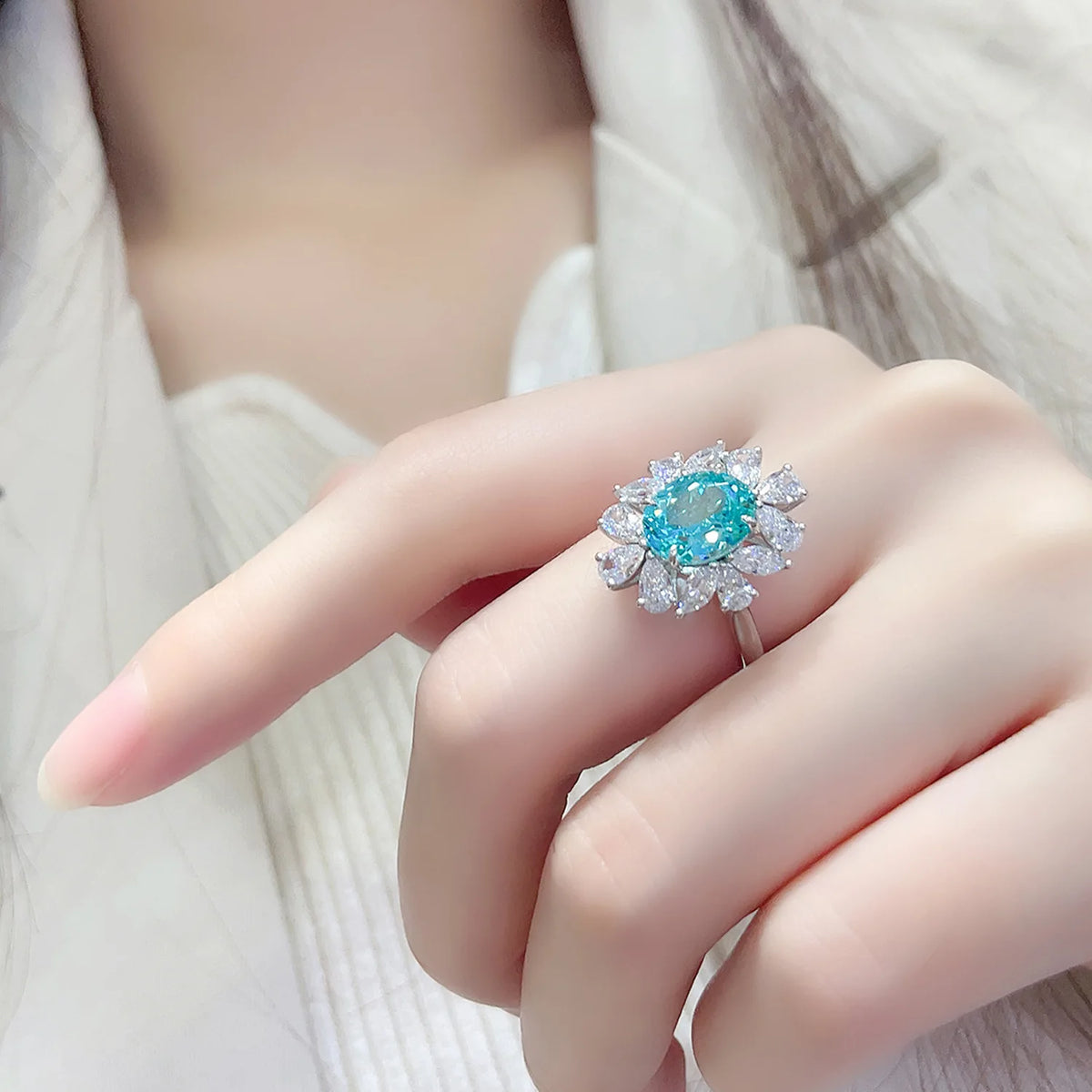 MUSHAN Custom Jewelry 925 Sterling Silver Ring Lab Blue Emerald Princess Bridal Gift for Women 18K Gold Plated Anniversary Ring